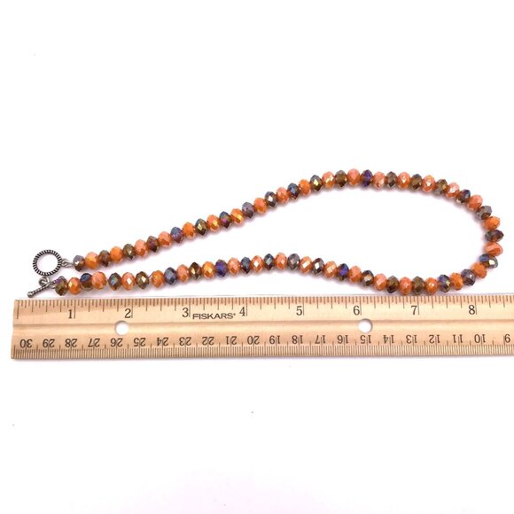 Fire Polished Czech Glass Necklace Earring Set Demi-Parure Orange Purple - Picture 7 of 8